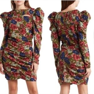Walter Baker Floral Puff Sleeve Ruched Cutout Dress